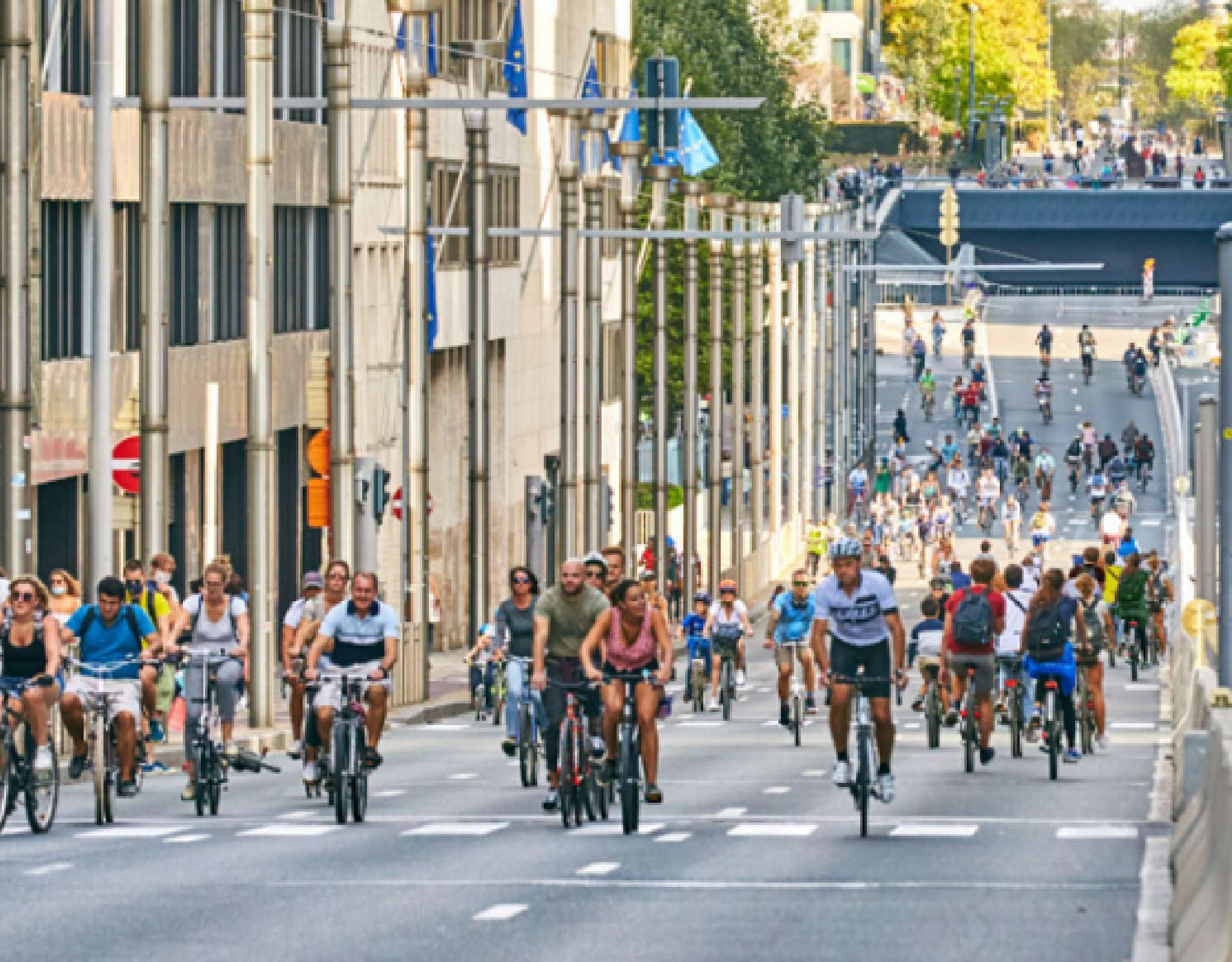 Brussel Fietsers op straat in Brussel