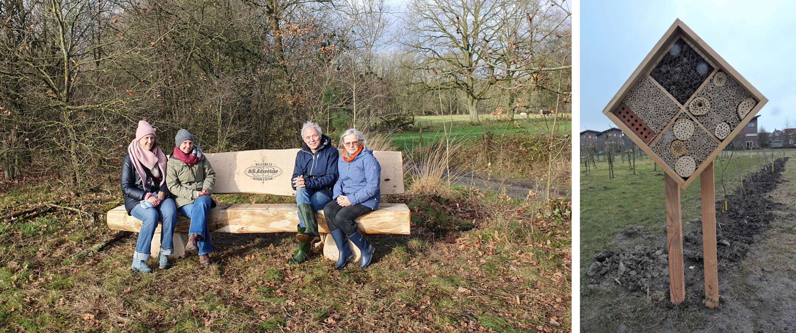 Twee beelden: mist trekt door een rotsachtig berglandschap; koe staat in een weide met bomen.