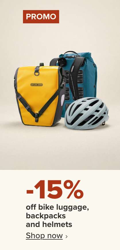 15% off bike luggage, backpacks and helmets