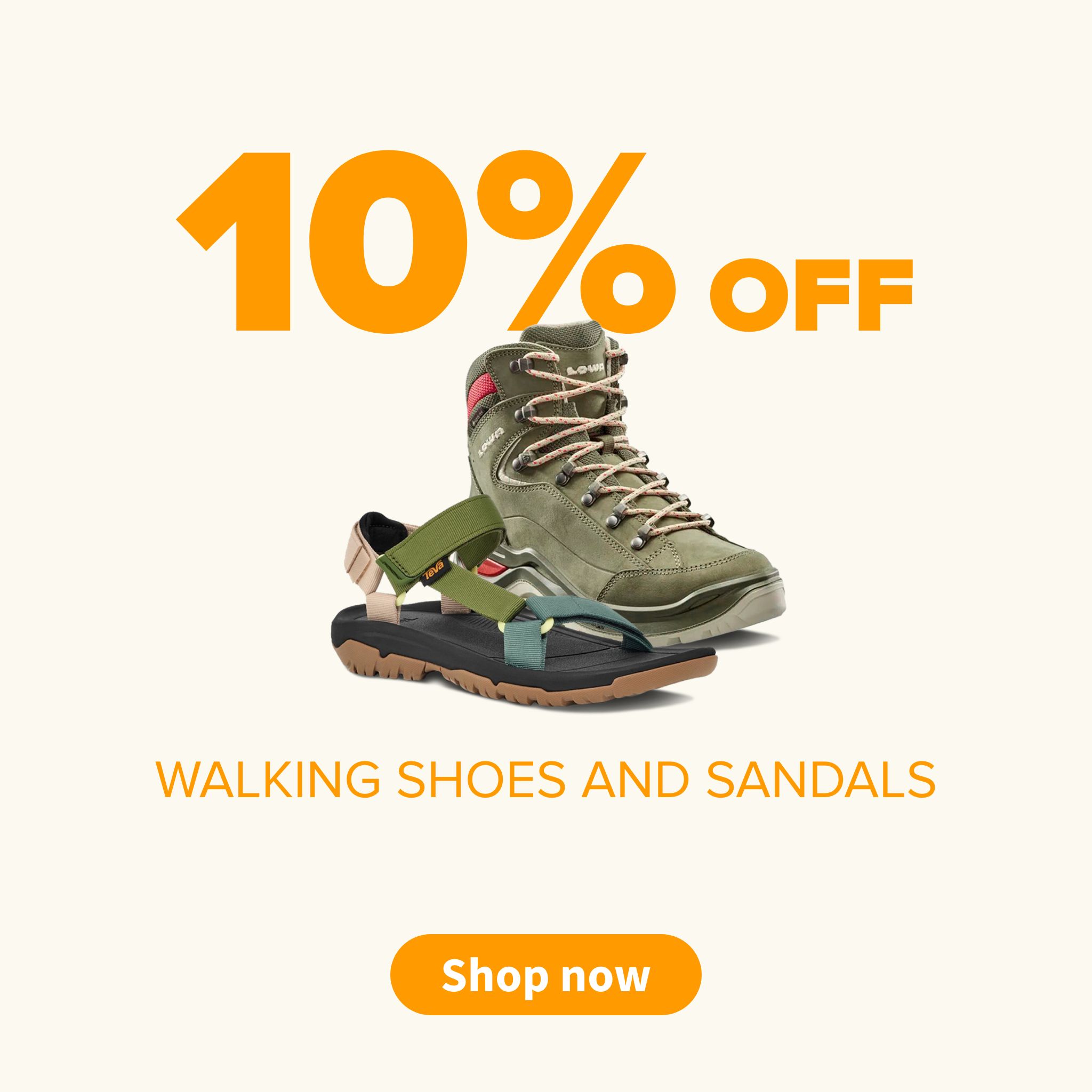 10% off walking shoes en sandals