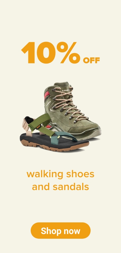 10% off walking shoes and sandals. 15% off from 2 pairs