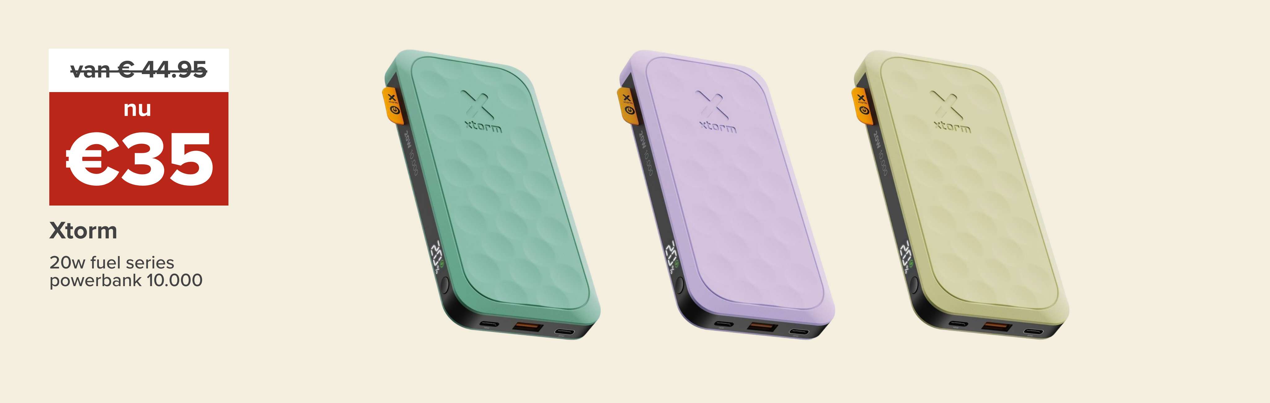 "Van €44,95 nu €35 Xtorm 20w fuel series  power bank 10.000"